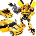 Kids Electric Transformer Robot Car Toy – Automatic Transforming Car to Robot with Lights & Sounds, Rechargeable Action Robot Car for Boys, Yellow. 