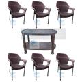 Set Of 6 Ratan Plastic Chairs And Plastic Table. 