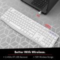Macally Wireless Keyboard - 2.4G Ergonomic Full Size Keyboard | Numeric Keypad with 13 Shortcut Keys | Plug & Play Quiet Cordless Keyboard for Laptop & Windows PC – White. 