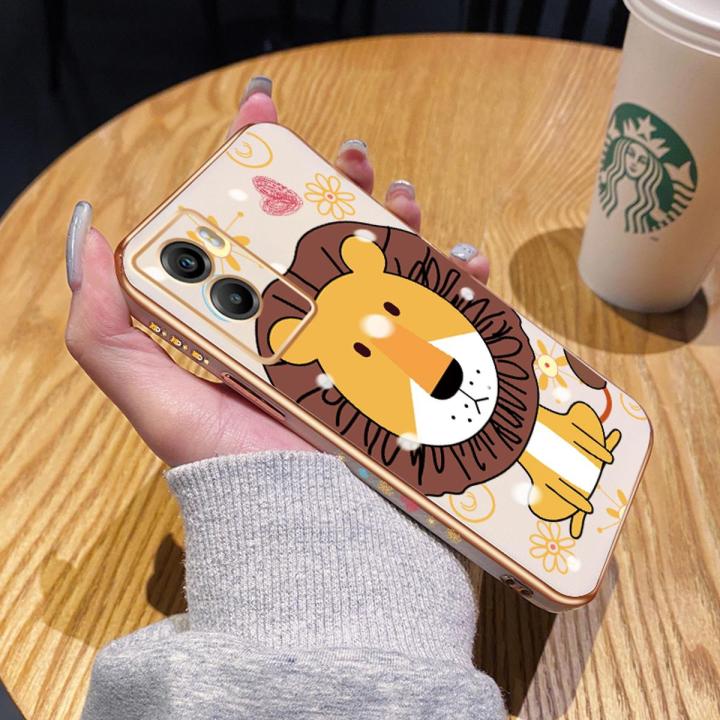 YIWESAN For vivo Y55s 5G Case Thin Side Edge Square New Design Phone Cases Plating Pattern Cartoon Fashion Lion Silicone Casing Full Back Cover Camera Protection Shockproof Softcase
