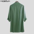 INCERUN Muslim Men's Clothing Saudi Arab Long Sleeve Thobe Islamic Thobe Kaftan T Shirt. 