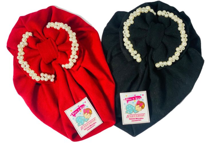 Biyu%20N%20Biyu%20Full%20Bow%20Pearl%20Work%20Fancy%20Winter%20Turban%20Cap%20for%20Baby%20Girls%20-%20Image%202