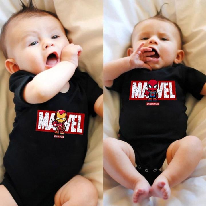 Marvel Series Logo Baby Onesie Boys Girls Black Baby Romper Marvel Baby Bodysuit