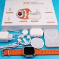X8 Unique Combination Smart Watch Ultra 49mm Big Display With One Strap , Airpods Pro , Line Of Data Type C To Lightning , Wireless Charger , Watch Wireless Charger , Charging Adopter , External Battery , All in one BOX. 