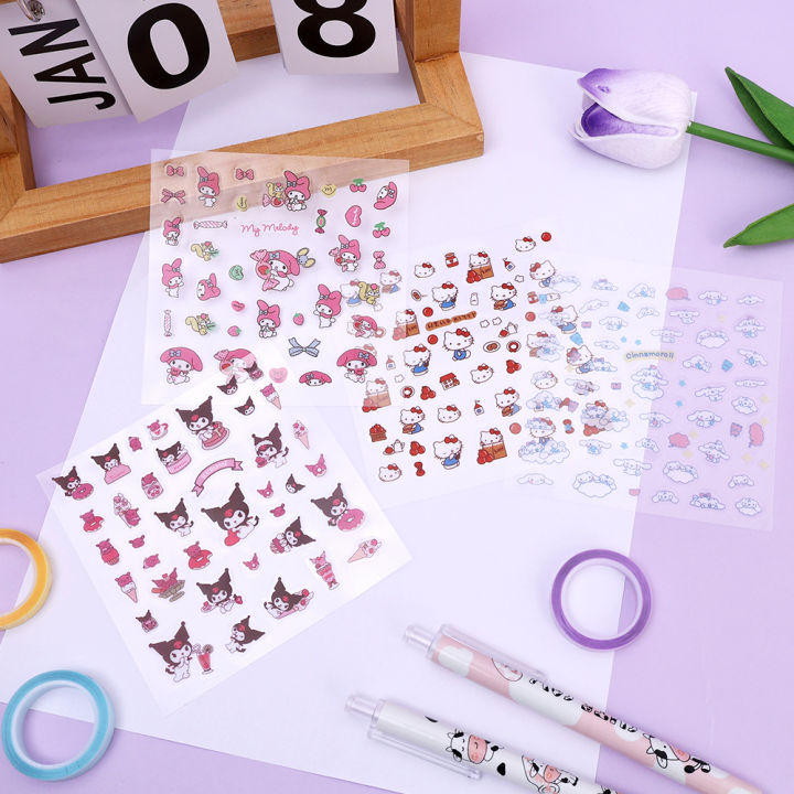 1/4PCS Cartoon DIY Transparent Sticker Sanrio Kuromi Hellokitty Waterproof Creative Hand Ledger Decoration Decal