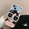 For Oppo A7 A58 A17 A12 A96 A74 A16s A1k A16 A76 A38 A98 A15S A53 A78 A54s A55 A77 A95 A5s A17k A31 A52 A3s A9 A77s A16E A16K Soft Wavy Curved Edge Cute Cartoon 3D Glasses Girl Cat Bracket Cover Holder Case.