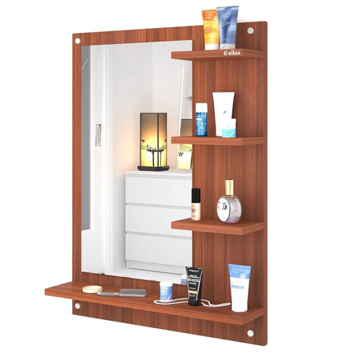 Wooden DIY Bathroom dressing mirror with shelves, home wall mount dressing mirror table, space saver and decorative