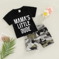 Newborn Toddler Boy Outfits Sets Letter Printed Short Sleeve T-shirt with Camouflage Short Pant Suits. 