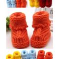 Orange Woolen Baby Shoes Infants Crochet Knit Fleece Warm Booties. 