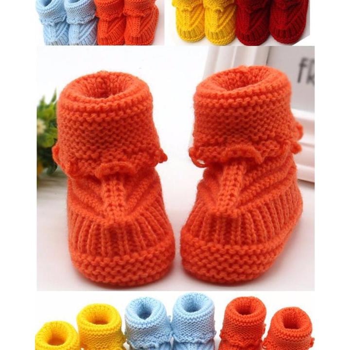 Orange Woolen Baby Shoes Infants Crochet Knit Fleece Warm Booties