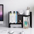 Desktop Organizer Office Storage Rack Adjustable Wood Display Shelf - Free Style Double H Display - True Natural Stand Shelf - Black. 