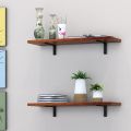 Wood and Metal Floating Wall Shelves | Home Decorative Shelf (24*8 Inches, Forest Dark) - Pack of 2, L Bracket (Forest Dark & Black). 