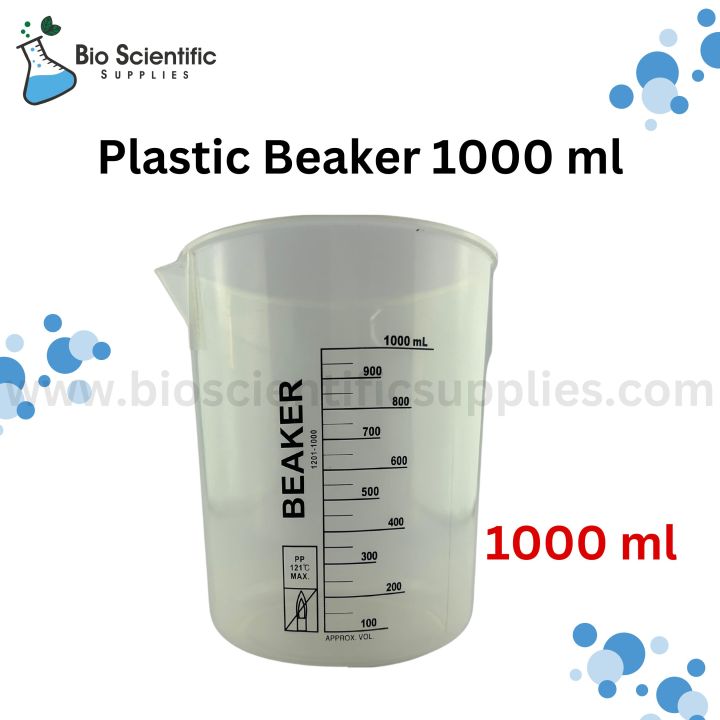 Plastic Beaker 1000 ml, Measuring Cup 1000 ml - Polypropylene Plastic - Raised Graduations, - Euro Design – Unichem – Use Education Equipment for Industrial and Academic Labs easy reading, or used widely in kitchen. - Science Research Kitchen, Chemistry
