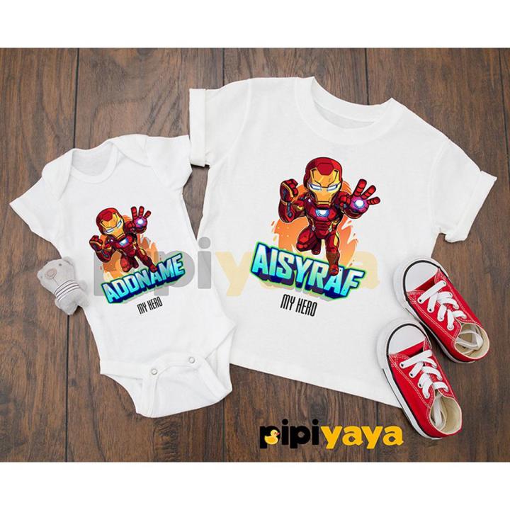 FREE CUSTOM NAME Superhero Cartoon Ironman Thor Spiderman | Baju Budak Cute Baby Clothing Baby Shirt Baby Romper Boy