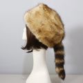 Plush Russian Style Flat Top Hat Winter Mongolian Hat Thicken Plush Raccoon Tail Hat for Adult Teens Keep Warm Hat Wholesale. 