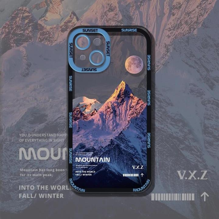 Aesthetic Snow Mountain Transparent Phone Case For iPhone 14 13 12 11 X XR XS 7 8 Pro Max Luxury Soft Silicone Shockproof Cover