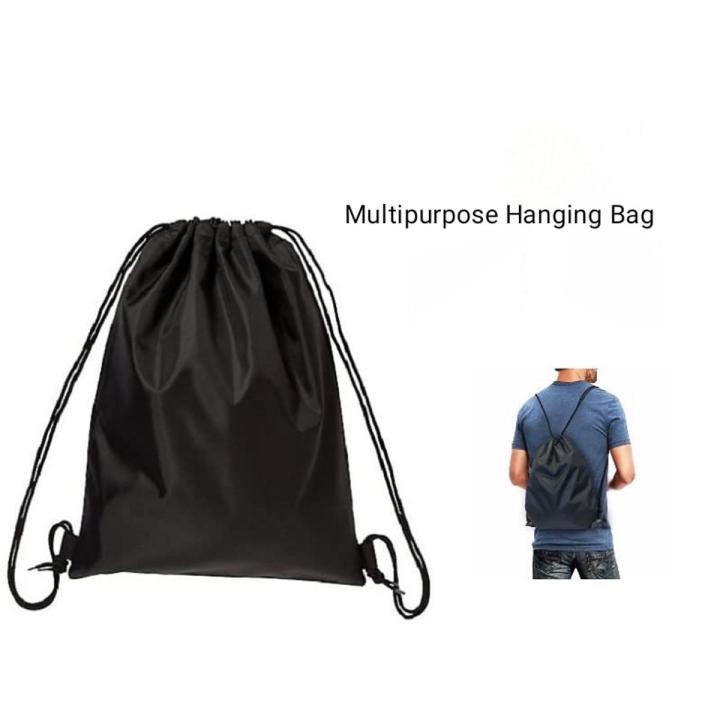 Travelling Accessories Drawstring Backpack Bag Waterproof Draw String Back Gym Drawstring Bags Swim Bag for Women Men Black 2Pcs