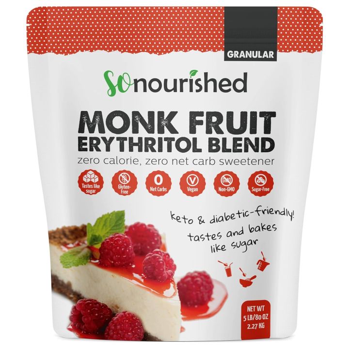 Monk Fruit Sweetener with Erythritol Granular - 1:1 Sugar Substitute, Keto - 0 Calorie, 0 Net Carb, Non-GMO 5 Pounds
