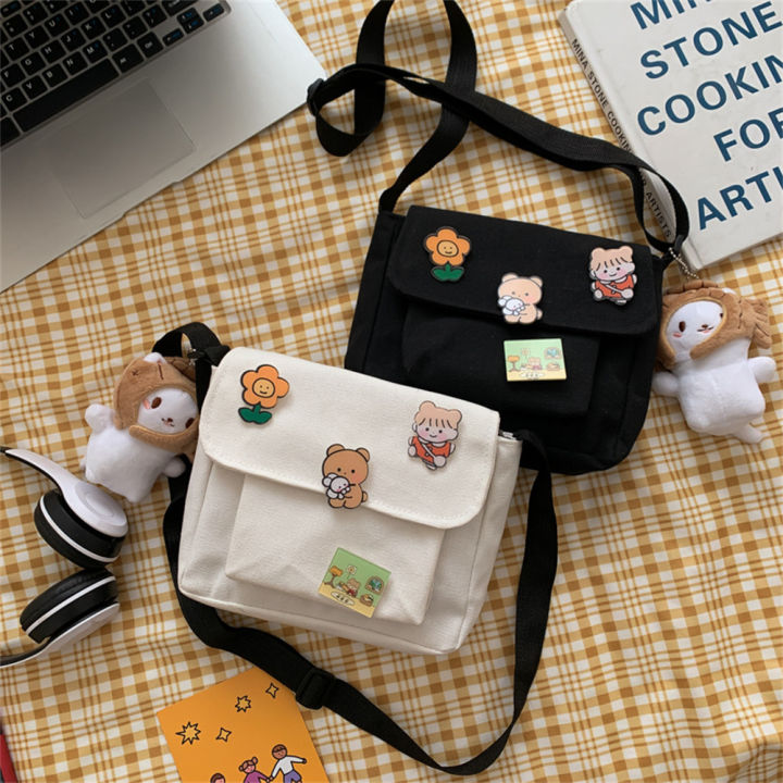 Japanese Canvas bag Diagonal Storage Multifunction Small bag Cute Wild Harajuku bag for Fashion School Daily Trave Girl Gift