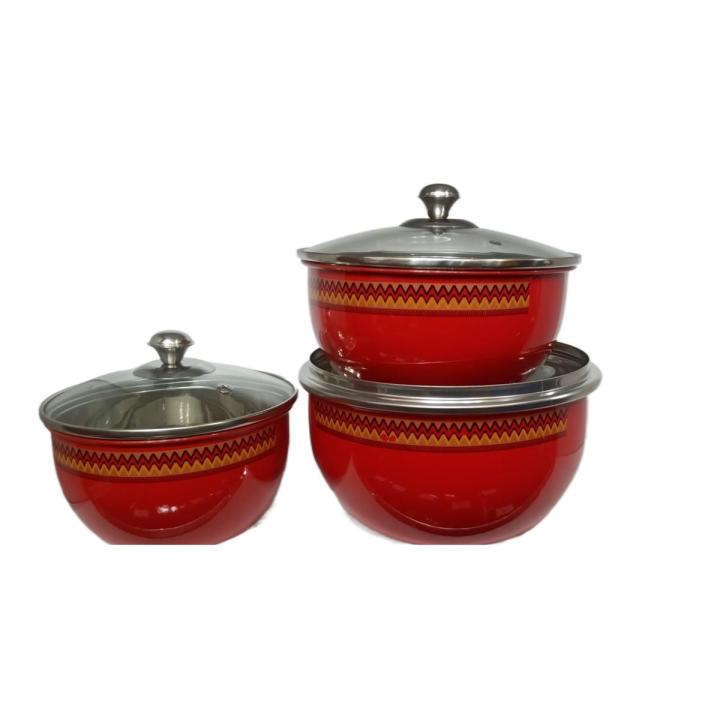 STAINLESS STEEL BOWL SET 3 PC WITH GLASS LID