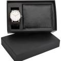 Black Genuine Leather Wallet and White Watch Gift Set. 