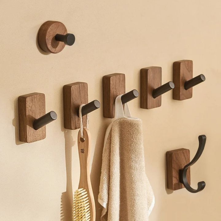 Superman Ruoias Self-adhesive Solid Wooden Hook Walnut Key Decorative Towel Holder Hook Door Hanger Wall Coat Rack Kitchen Bathroom Organizer
