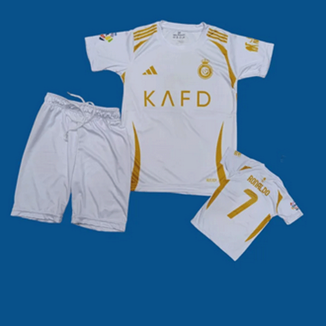 Kids Al Nassr C Ronaldo T- Shirt and Short Kit Football 2025 White Jersey