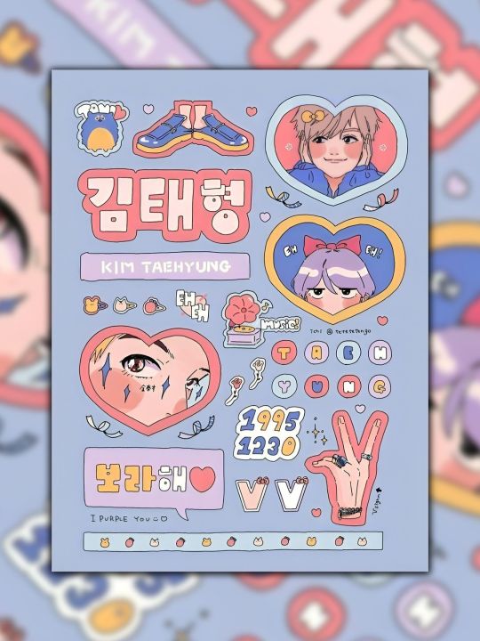 BTS Member V Aesthetic Sticker Sheet - BTS Stickers
