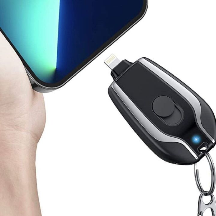 Keychain Portable Charger for iPhone, Mini Power Emergency Pod Small Power Bank Battery Pack, Fast Charging Cell Phone Charger for Apple-Plug Android Type-C iPhone 14/14 Plus/14 Pro Max/13/Pro Max/12, Airpods and More (Black)