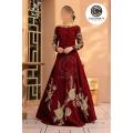 Stylish Flair Embroidered Long Silk Maxi Party Wear (1-Piece) Silk Maxi Dresses For Women. 