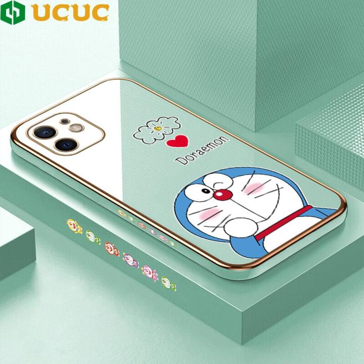 Free Lanyard of UCUC for iPhone 12 Mini Case Cute Jingle Cat Luxury 6D Plating Soft Casing Silicone Ultra Thin Phone Cover