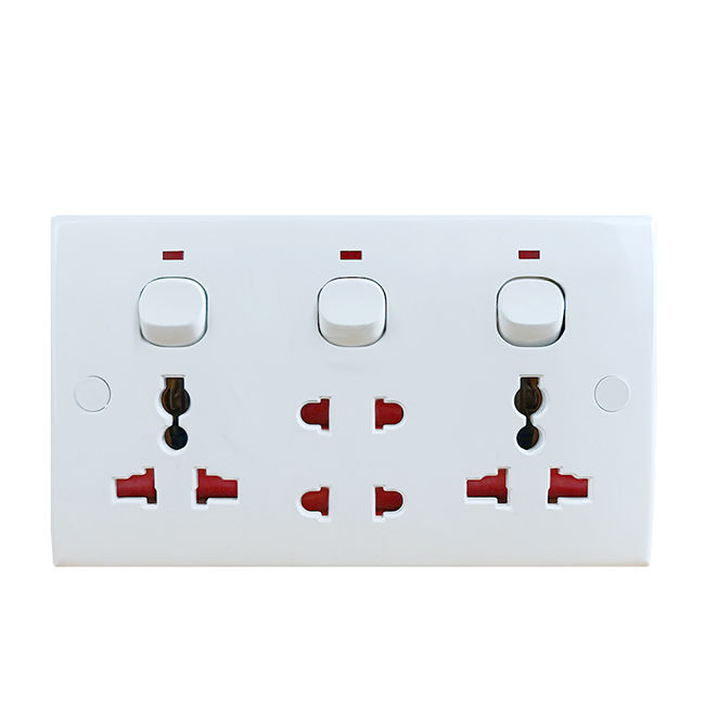 Multi Light Plug with 3 Switches - White, 3 plug board, Switch board