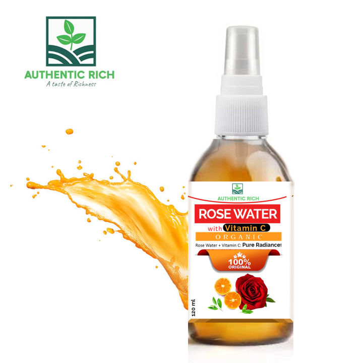 Rose water with Vitamin C , Rose water spray, Rose water, Arq-e-Gulab, 100% Pure and Original by Authentic Rich | 120 ml"