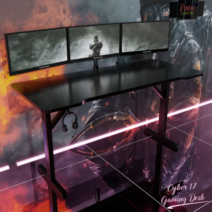 48 Inches Gaming Table With High Gloss Top LED Lights PC Gaming Desk Cyber 17