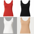Lace Trim Camisole for Women Soft and Stretchy Cotton Summer Slip, Sleeveless Innerwear in Red, White, Black and Skin, Free Size. 