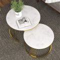 Stylish Metallic Mid Coffee Table Set with Gold Metal Frame - Round Side Table with Shelf, Nesting Coffee Table Set of 2, Stackable Metal Coffee Tables for Nesting Tables, Center Table, Wooden Table, Coffee Table, and Cocktail Table!. 