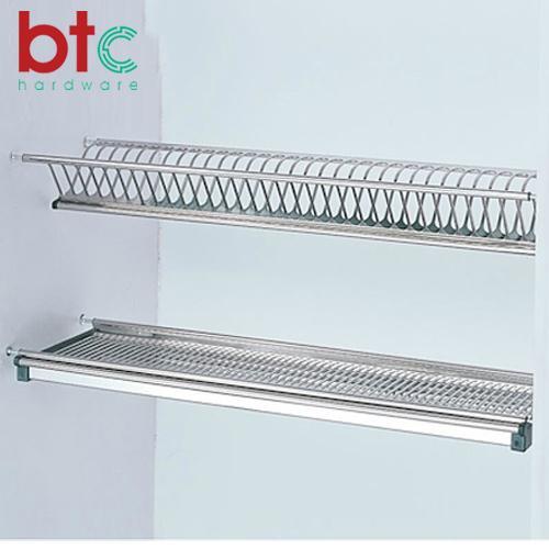 Heavy Duty Stainless Steel Plate and Dish Rack Adjustable 2 Layer Space Saving Storage for Kitchen Cabinets, Available in Multiple Sizes