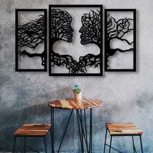 Tree Panel Women Hairs Flying Wooden Wall Art for home office shop or cafe.