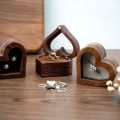 Wooden Box Ear Stud Earrings Jewelry Box Ring Box Heart-shaped Walnut Pair Ring Storage Packaging Gift Box. 