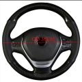 Universal Carbon Fiber Steering Wheel Cover Unstitched Leather Black Soft Anti Slip Sport Hand Stitches. 