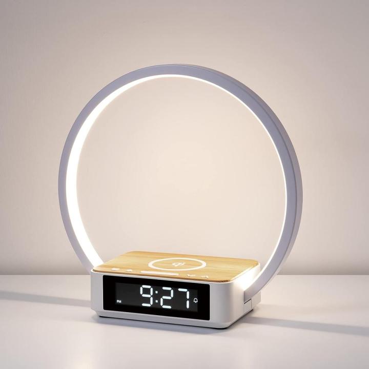 WILIT Bedside Table Lamp, Touch Lamp with Alarm Clock with Qi Wireless Charging Wake-up Light, LED Desk Lamp 3-Grade Dimmable Nightstand Light for Bedroom, Living Room, Office Model B17