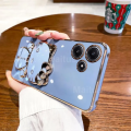 Tecno Spark 10C Back Cover Hello Kitty Mirror Folding Bracket Luxury 6D Plating Case Soft Silicone Case - Mirror Hello Kitty Back Cover - Girls Back Cover. 