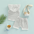 Baby Boys Suit, Sleeveless Hooded Striped Print Vest Tops + Summer Casual Drawstring Short Pants. 