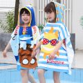 Large Cute Kids Hooded Bath Towel Cloak Cartoon Print Boys Girls Bathroom Beach Can Wear Super Absorbent Child Sunscreen Shawel. 