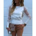 beautifullady Fashion Women Puff Long Sleeve T-shirt Tops Shirts See through Sheer Mesh Blouse. 