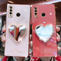 For Huawei P30 Lite Cover with Makeup Mirror Shiny Plating Square Bumper Girls Phone Case Soft TPU Silicone Shockproof Protective Back Cover. 