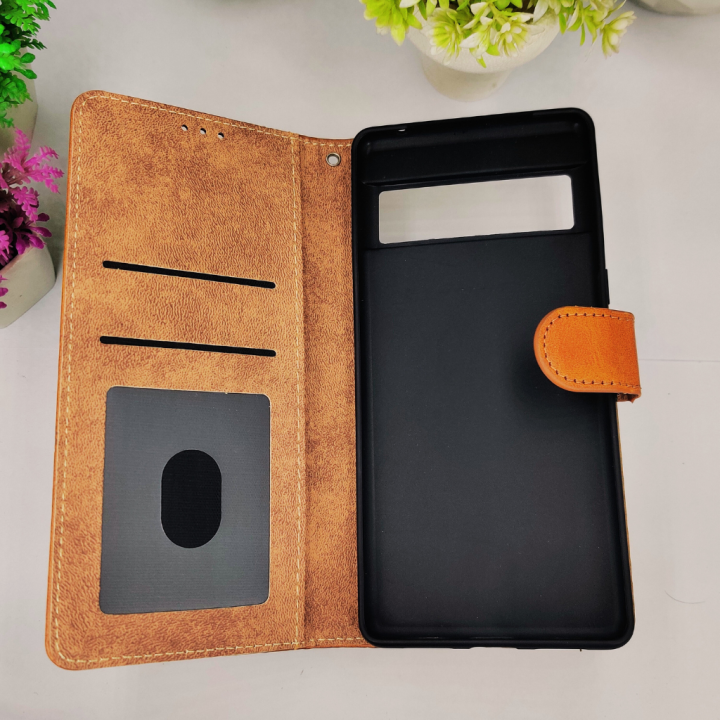 Google%20Pixel%207%20Pro%20NMT%20Premium%20Luxuary%20Leather%20Book%20Case%20(Golden)%20-%20Image%203