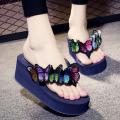 【ALLGOOD】Women Girls Butterfly Floral Wedges Flip Flops Sandals Slippers Beach Shoes. 