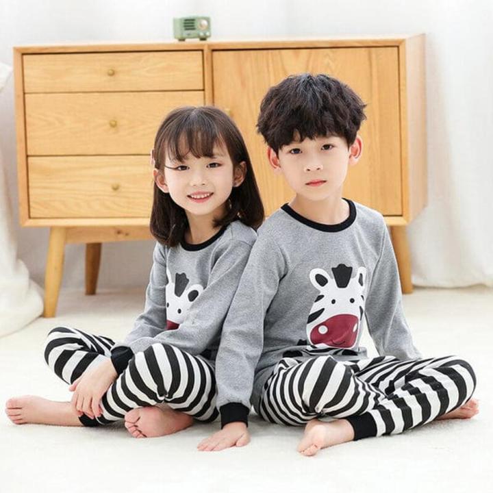 Trendy Grey Printed Kids Night Suit Pajama Set For Boys Nightwear