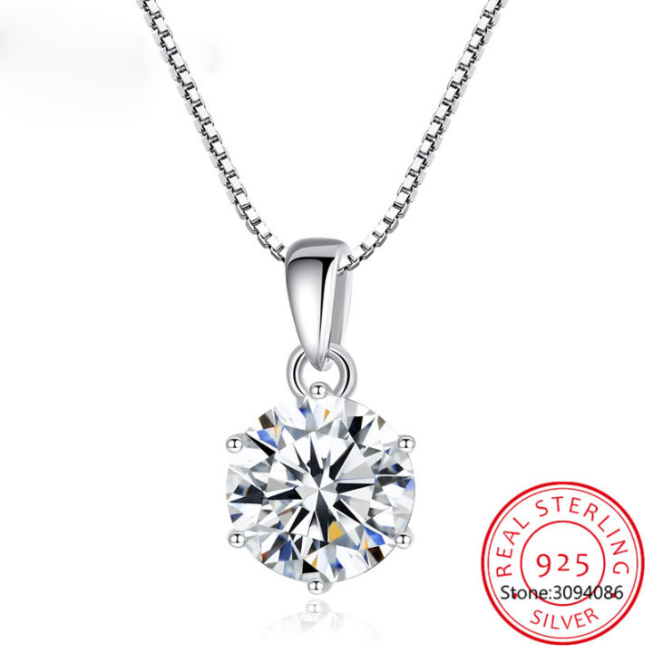 925 Silver Rhodium plating 1 Carat VVS1 Diamond Test Round Shape Moissanite Pendant Necklace Women Classic Gemstone Necklace